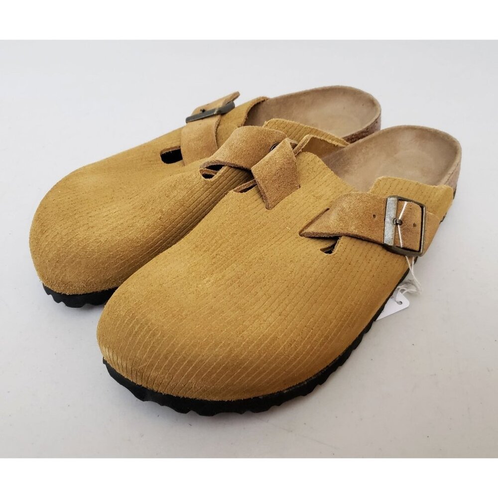 Birkenstock Boston Clogs Cork Brown Embossed Suede Narrow - Picture 2 of 5